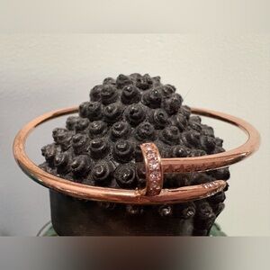 NEW Rose Gold tone With Crystals  Nail Style Cuff Charm Bangle  Women 8”